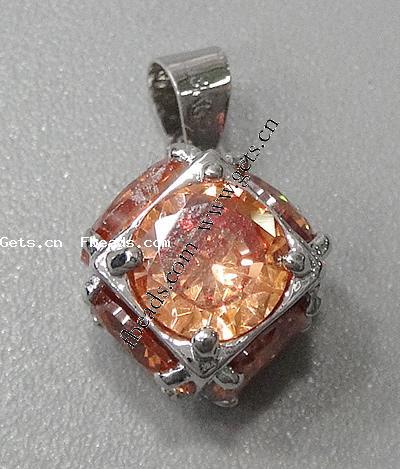Cubic Zirconia Brass Pendants, Cube, plated, with cubic zirconia & faceted, more colors for choice, 14x14x14mm, Hole:Approx 3-5mm, Sold By PC