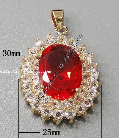 Cubic Zirconia Brass Pendants, Oval, plated, with cubic zirconia & faceted, more colors for choice, 30x25x9mm, Hole:Approx 3-5mm, Sold By PC