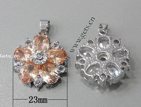 Cubic Zirconia Brass Pendants, Flower, plated, with cubic zirconia & faceted, more colors for choice, 23x23x8mm, Hole:Approx 3-5mm, Sold By PC