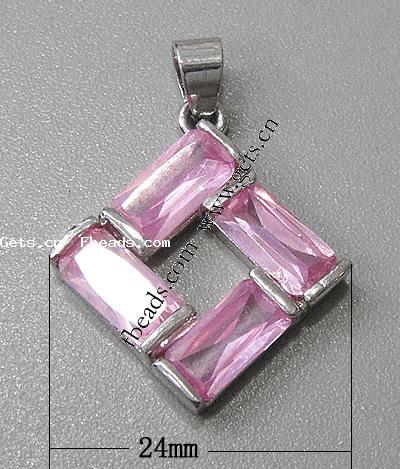 Cubic Zirconia Brass Pendants, Rhombus, plated, with cubic zirconia & faceted, more colors for choice, 24x24x5mm, Hole:Approx 3-5mm, Sold By PC