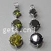 Cubic Zirconia Brass Pendants, Flat Round, plated, with cubic zirconia & faceted Approx 3-5mm 