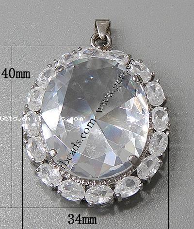 Cubic Zirconia Brass Pendants, Oval, plated, with cubic zirconia & faceted, more colors for choice, 40x34x10mm, Hole:Approx 3-5mm, Sold By PC