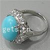 Cubic Zirconia Micro Pave Brass Finger Ring, with turquoise, platinum plated & micro pave cubic zirconia 