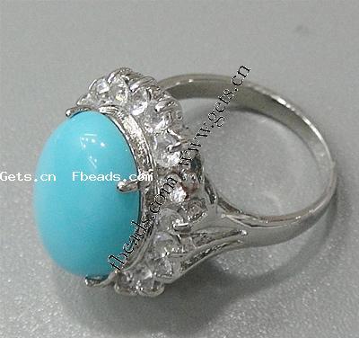 Cubic Zirconia Micro Pave Brass Finger Ring, with turquoise, platinum plated, different size for choice & micro pave cubic zirconia, 23x19mm, Sold By PC
