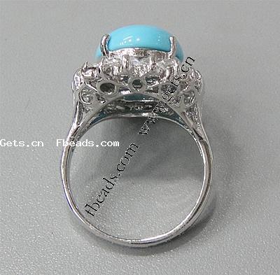 Cubic Zirconia Micro Pave Brass Finger Ring, with turquoise, platinum plated, different size for choice & micro pave cubic zirconia, 23x19mm, Sold By PC