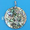 Abalone Shell Pendants, Brass, with Abalone Shell, Flat Round, platinum color plated, mosaic & single-sided Approx 