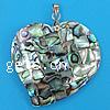 Abalone Shell Pendants, Brass, with Abalone Shell, Heart, platinum color plated, mosaic Approx 