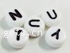 Acrylic Alphabet Beads, Flat Round, mixed pattern & with letter pattern, white 