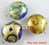 Gold Foil Lampwork Beads, flat round, more colors for choice, 12x12x8mm, Sold by PC
