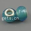 Silver Plated Double Core Lampwork European Beads, Rondelle, cupronickel double core without troll & silver foil, cyan Approx 5mm 