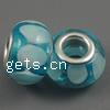 Silver Plated Double Core Lampwork European Beads, Rondelle, antique silver color plated, cupronickel double core without troll, blue Approx 5mm 
