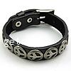 Cowhide Bracelets, with Zinc Alloy, Peace Logo, plated, black, 15mm Inch 