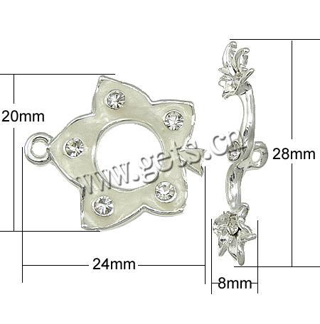 Zinc Alloy Toggle Clasp, Flower, plated, with rhinestone & single-strand, more colors for choice, 24x20x3mm, 28x8x2mm, Hole:Approx 2mm, Sold By Set