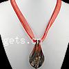 Lampwork Jewelry Necklace, with Wax Cord & Ribbon, Leaf, silver foil and gold powder .5 Inch 