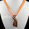 Lampwork Jewelry Necklace, with Wax Cord & Ribbon, Leaf, gold sand .5 Inch 