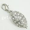 Zinc Alloy Magnetic Clasp, Oval, plated, with lobster clasp & with rhinestone & single-strand Approx 4mm 