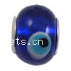Silver Plated Double Core Lampwork European Beads, Rondelle, antique silver color plated, cupronickel double core without troll, dark blue Approx 5mm 