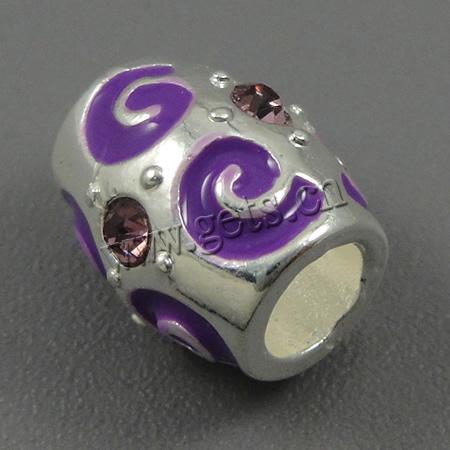 Enamel Zinc Alloy European Beads, Drum, plated, with rhinestone & large hole, more colors for choice, 10x11mm, Hole:Approx 4.5mm, Sold By PC
