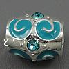 Enamel Zinc Alloy European Beads, Drum, plated, with rhinestone & large hole Approx 4.5mm 
