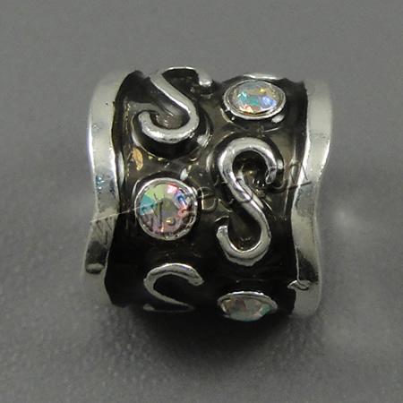 Enamel Zinc Alloy European Beads, Tube, plated, with rhinestone & large hole, more colors for choice, 9.5x9mm, Hole:Approx 4.5mm, Sold By PC