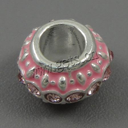 Enamel Zinc Alloy European Beads, Rondelle, plated, with rhinestone & large hole, more colors for choice, 10x7.5mm, Hole:Approx 4.5mm, Sold By PC