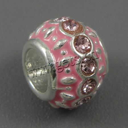 Émail Zinc Alloy European Beads, alliage de zinc, rondelle, Placage, émail & avec strass & grand trou, plus de couleurs à choisir, 10x7.5mm, Trou:Environ 4.5mm, Vendu par PC