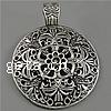 Zinc Alloy Flat Round Pendants, plated, with flower pattern nickel, lead & cadmium free Approx 6mm 