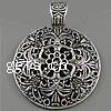 Zinc Alloy Flat Round Pendants, plated, with flower pattern nickel, lead & cadmium free Approx 