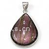 Lampwork Glass Pendant With Brass Setting, fancy lampwork cabochon, Teardrop, 35x25x7mm, Hole:Approx 8x5MM, Sold by PC
