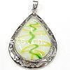 Lampwork Glass Pendant With Brass Setting, fancy lampwork cabochon, Teardrop, 33x49x9mm, Hole:Approx 4x6MM, Sold by PC