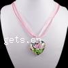 Lampwork Jewelry Necklace, with Wax Cord & Ribbon, Heart, gold sand & inner flower .5 Inch 