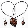 Lampwork Jewelry Sets, earring & necklace, with Nylon, iron earring hook, Leaf Inch 