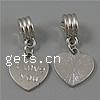 Zinc Alloy European Pendants, Heart, word I love you, plated, with letter pattern & with troll Approx 4.5mm 