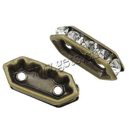 Bridge Rhinestone Spacer, Brass, plated, with rhinestone & 2-strand, more colors for choice, 15x6.5x4mm, Hole:Approx 1.5mm, Sold By PC