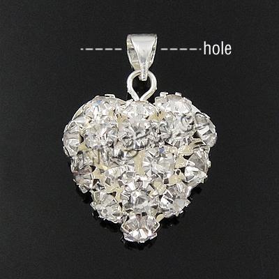 Brass Heart Pendants, plated, with rhinestone, more colors for choice, 18x18x9mm, Hole:Approx 4mm, Sold By PC