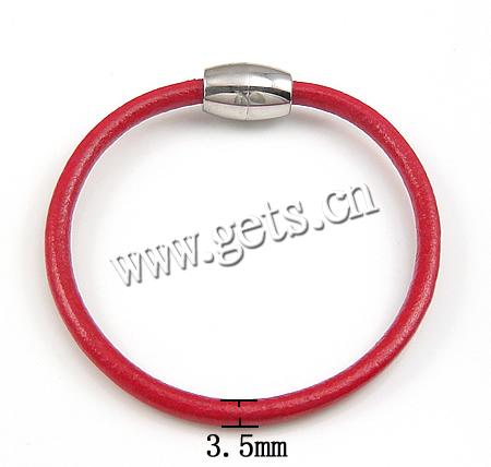 Bracelets de cuir de vachette, cuir de peau de vache, acier inoxydable 316 fermoir magnétique, longueur différente pour le choix, plus de couleurs à choisir, 3.5mm, Vendu par brin