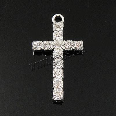 Colgantes de Cruces de latón, metal, chapado, con diamantes de imitación, más colores para la opción, 23x14x3mm, agujero:aproximado 2mm, Vendido por UD