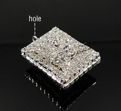 Rhinestone Brass Pendants, Rectangle, plated, with rhinestone, more colors for choice, 25x21x16mm, Hole:Approx 2mm, Sold By PC