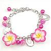 Iron Bracelets, with Polymer Clay & Glass, Flower, pink, nickel free  .5 Inch 