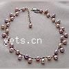 Natural Freshwater Pearl Necklace, iron lobster clasp, Rice, single-strand, purple, 7-8mm .5 Inch 