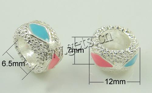 Émail Zinc Alloy European Beads, alliage de zinc, rondelle, Placage, sans filetage & émail & grand trou, plus de couleurs à choisir, 12x7mm, Trou:Environ 6.5mm, Vendu par PC