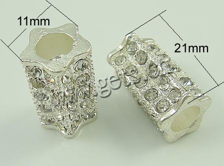 Rhinestone Zinc Alloy European Beads, Tube, plated, with Mideast rhinestone & without troll, more colors for choice, nickel, lead & cadmium free, 21x11mm, Hole:Approx 6mm, Sold By PC