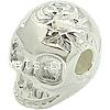Sterling Silver European Beads, 925 Sterling Silver, Skull, plated, without troll Approx 3mm 