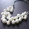 Natural Freshwater Pearl Necklace, with Cowhide, iron lobster clasp, Nuggets, single-strand, white, 7-8mm .5 Inch 