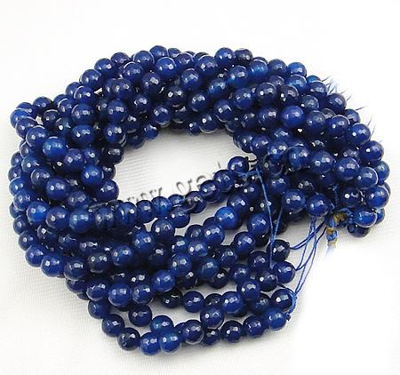 Perle Agate bleue naturelle, Rond, multiple tailles pour le choix & facettes, Trou:Environ 1-1.5mm, Longueur:Environ 15 pouce, Vendu par brin