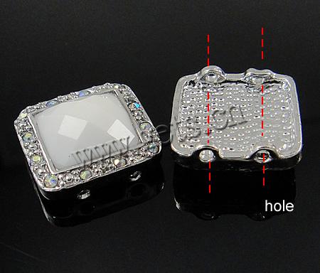 Rhinestone Zinc Alloy Connector, Square, plated, with rhinestone & 2-strand, more colors for choice, 15x15x6mm, Hole:Approx 1mm, Sold By PC