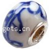 abalorios de cerámica latón núcleo Europeo, Porcelana, con metal, Toroidal, estampado, sin rosca, azul, 14x10mm, agujero:aproximado 4.2mm, Vendido por UD