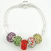 Brass Chain European Bracelets, with Resin, Rondelle, silver color plated, with 93pcs rhinestone, multi-colored Inch 