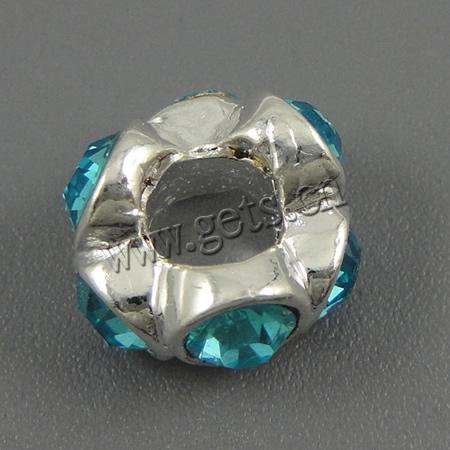 Rhinestone Zinc Alloy European Beads, Flower, plated, without troll & with rhinestone, more colors for choice, 13x5mm, Hole:Approx 5mm, Sold By PC