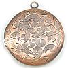 Brass Locket Pendants, Flat Round, plated, with flower pattern Approx 2mm, Inner Approx 20mm 
